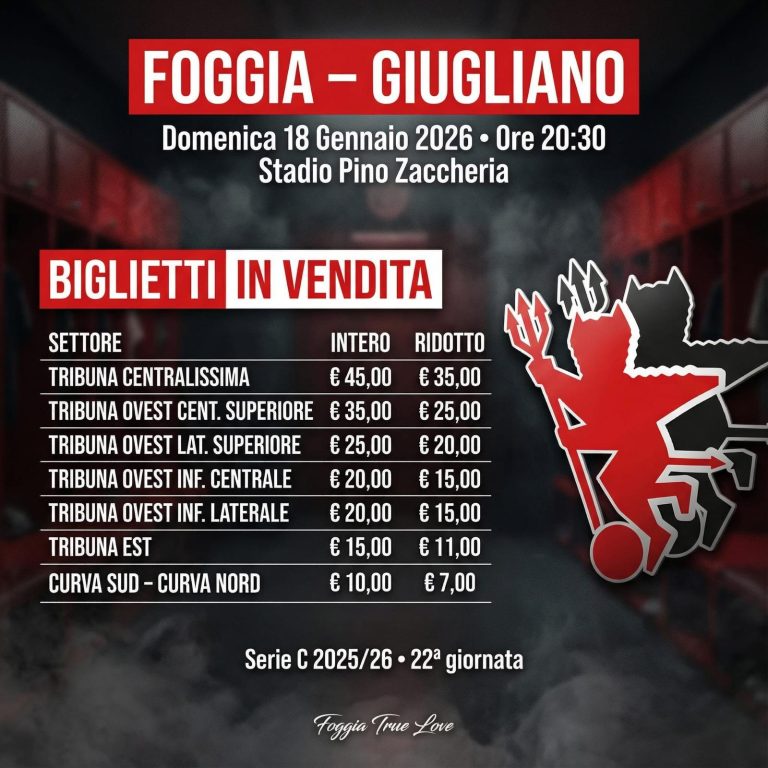 INFO TAGLIANDI – Calcio Foggia 1920 FOGGIA-GIUGLIANO