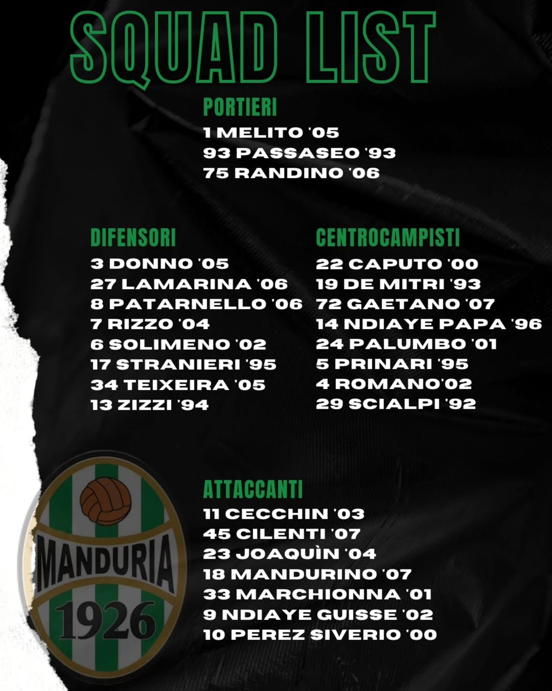 SSD Manduria – SQUAD LIST SSD Manduria – SQUAD LIST