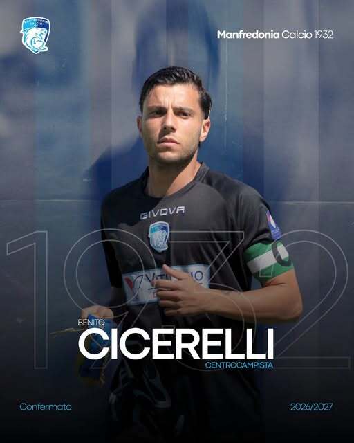 Il Manfredonia Calcio 1932 comunica il rinnovo del rapporto con Benny Cicerelli