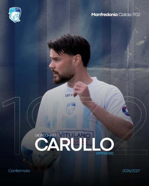 Il Manfredonia Calcio 1932 comunica la conferma di Gioacchino Carullo per la stagione sportiva 2026/2027