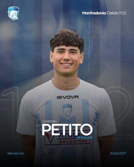 Manfredonia Calcio: accordo biennale con il difensore classe 2007 Christian Petito