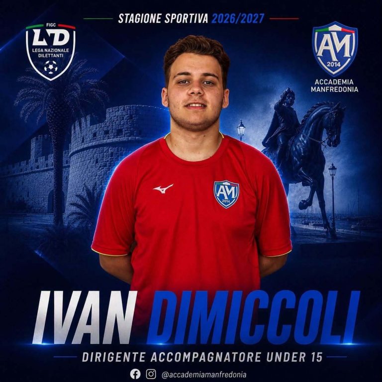 Ufficiale: Ivan Dimiccoli confermato nel ruolo di dirigente accompagnatore del gruppo Under 15 dell’Accademia Manfredonia