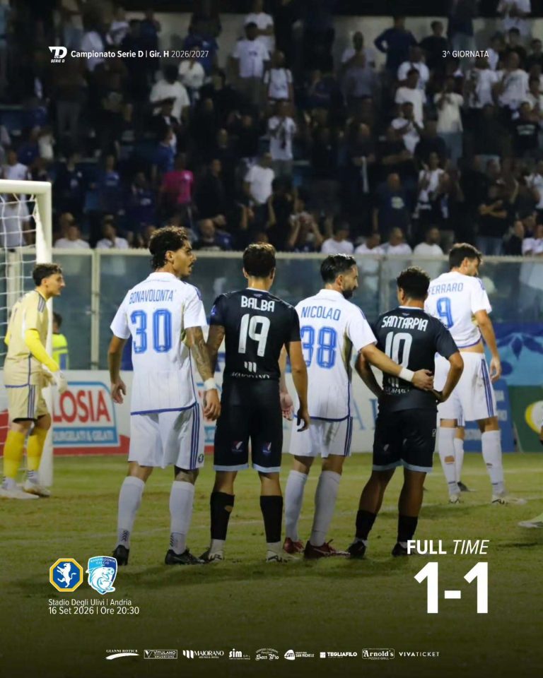 Serie D: buon pareggio del Manfredonia sul terreno della Fidelis Andria